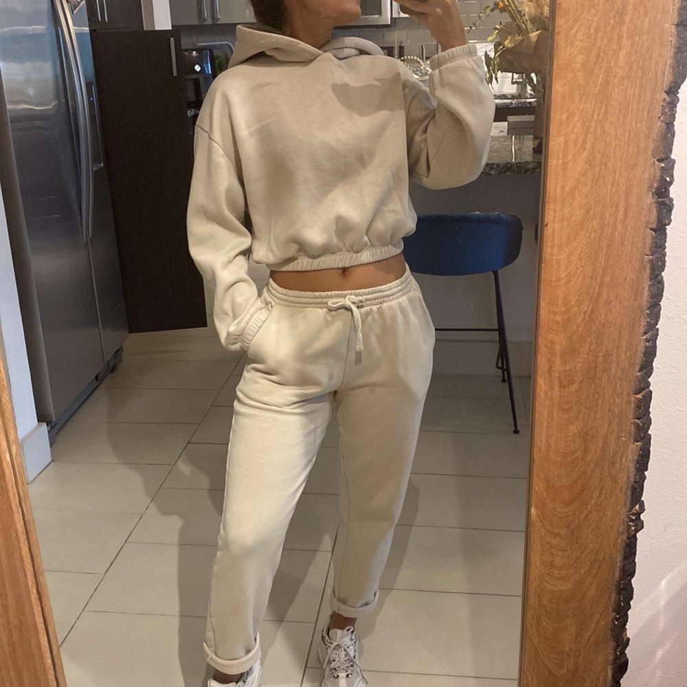 Zara cream jogger set hoodie and sweatpants S & M